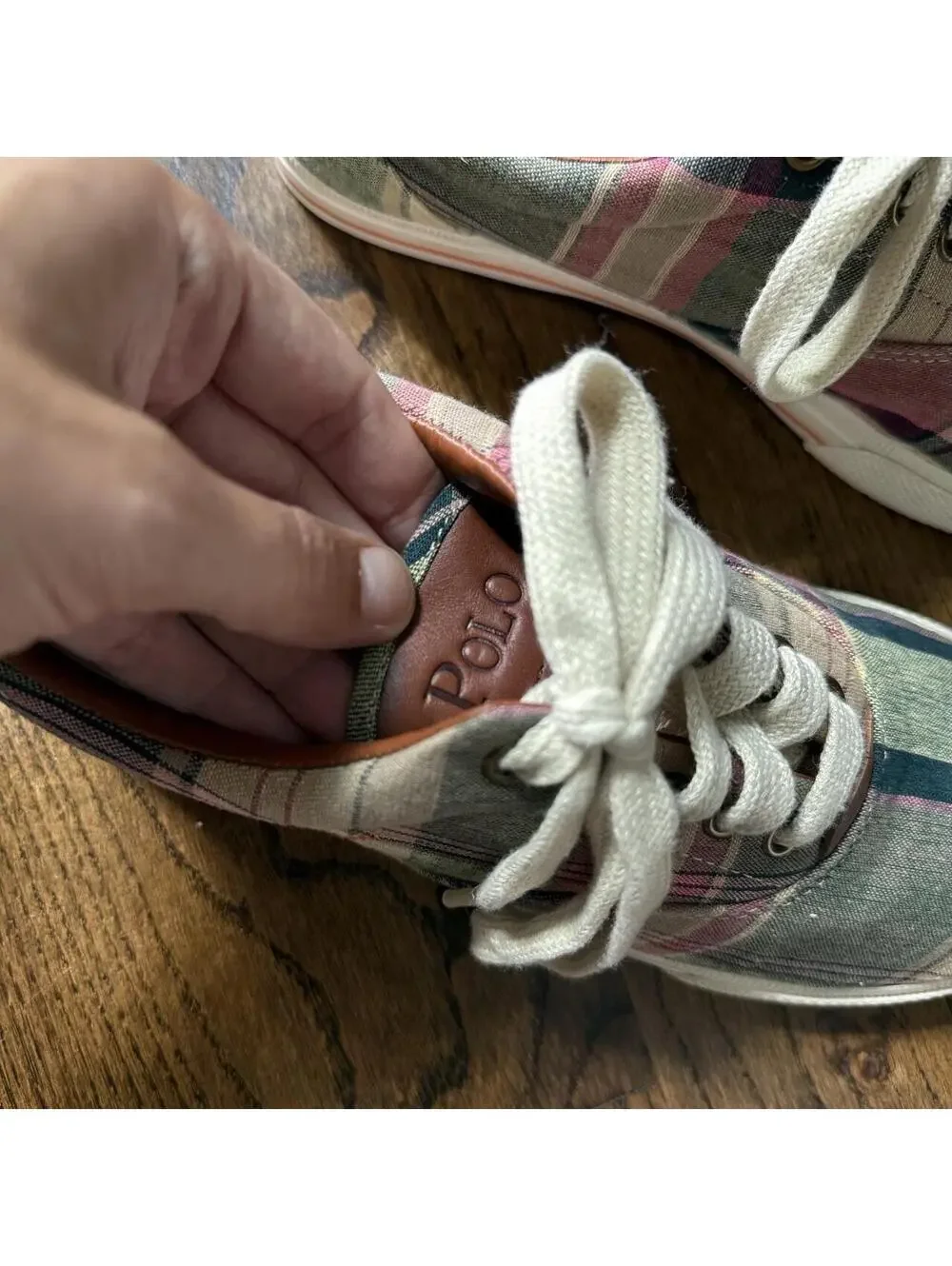 👟 Polo Ralph Lauren Vaughn Madras Plaid Canvas Sneakers Size 10D
